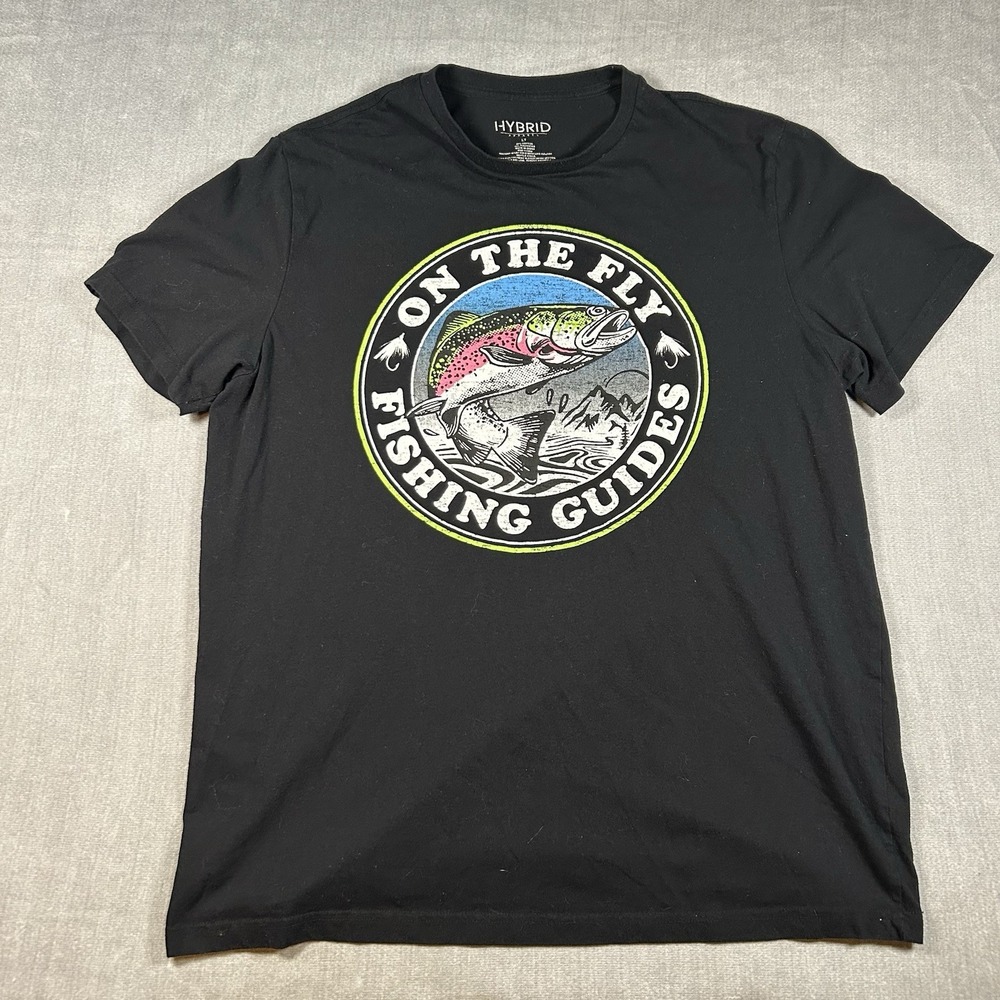 Hybrid Apparel On The Fly Fishing Guides Trout Graphic T-Shirt Mens LT Black